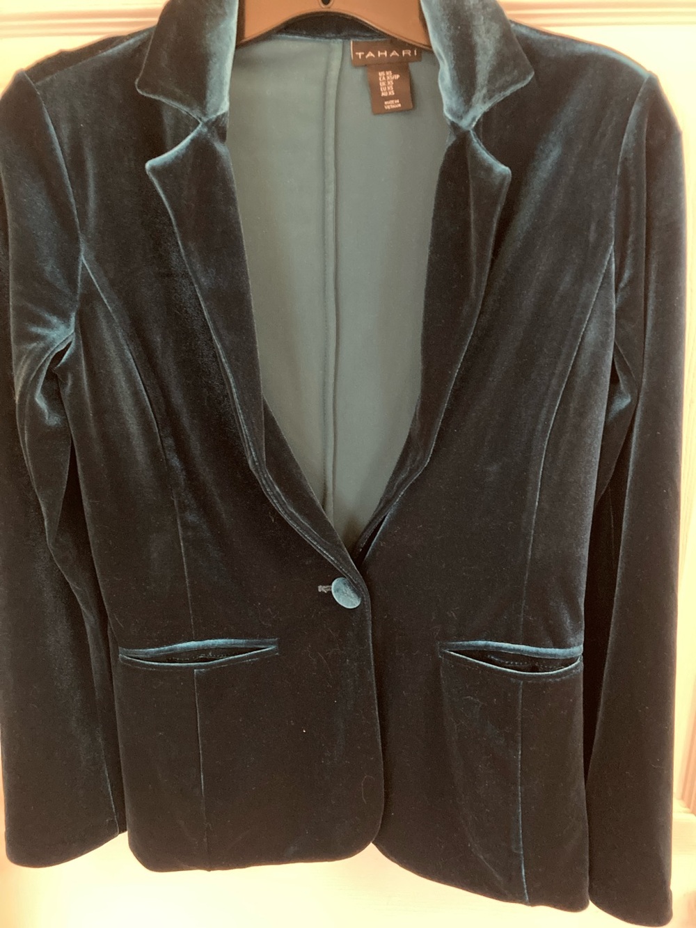 Tahari Deep Teal Velvet Single-Button Blazer